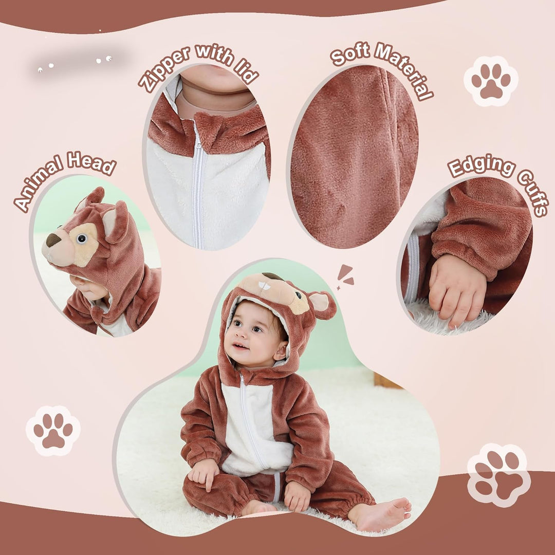 COOKY.D Unisex Winter-Overall mit Kapuze für Babys 2-36 Monate 2-5 Monate Eichhörnchen, 2-5 Monate E