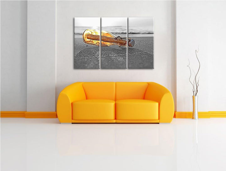 schöne Flaschenpost im Sonnenschein3-Teiler Leinwandbild 120x80 Bild auf Leinwand, XXL riesige Bilde