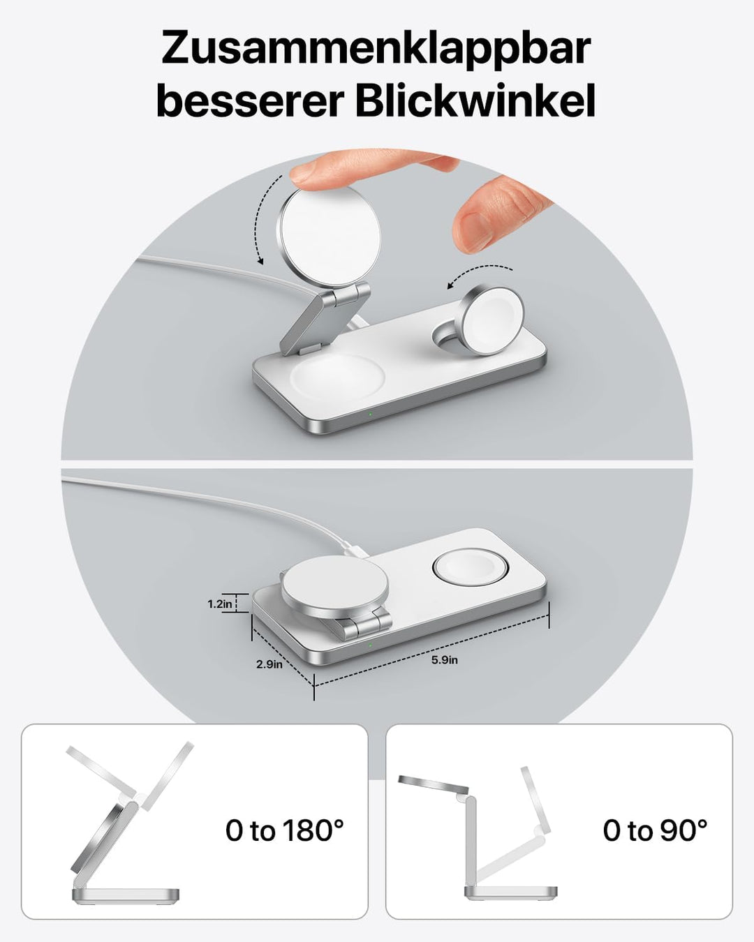 Induktive Ladestation Kompatibel mit Magsafe Ladegerät,QTlier 3 in 1 iPhone Ladestation für 17/16/15