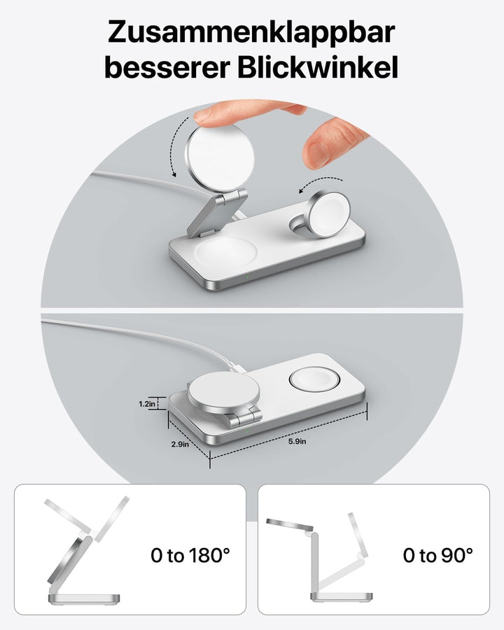 Induktive Ladestation Kompatibel mit Magsafe Ladegerät,QTlier 3 in 1 iPhone Ladestation für 17/16/15