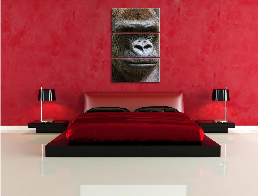 Pixxprint stolzer Gorilla als Leinwandbild/Grösse: 3 Teilig (120x80) / Wandbild/Kunstdruck/fertig be