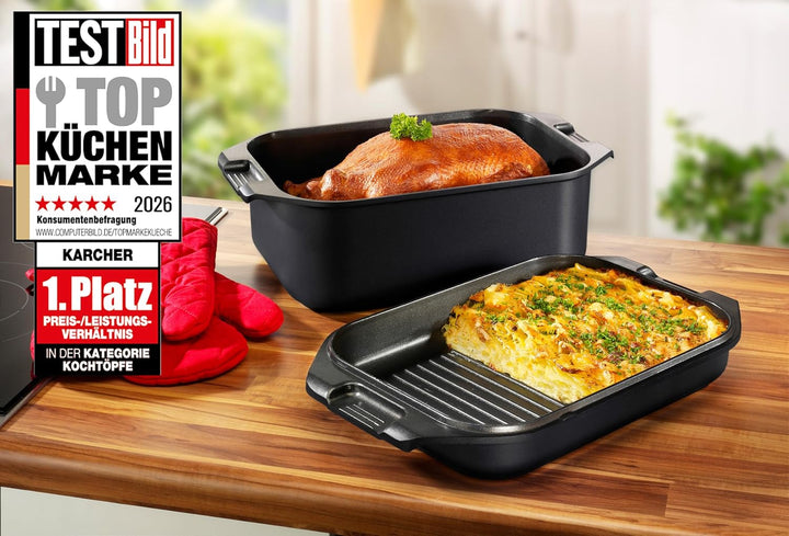 Karcher Induktion Bräter mit Deckel 2in1 (Aluguss, 8,7 Liter, inkl. Topfhandschuhe) mit Induktion, m
