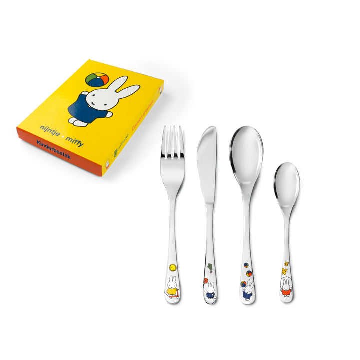 Zilverstad Kinderbesteck Miffy spielt, 4-teilig, Edelstahl, Silberfarben, 21.5 x 15.5 x 2.5 cm