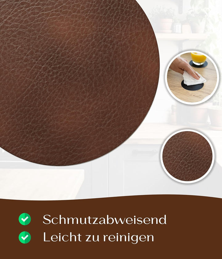 Lederfabrik Garnier® Untersetzer Gläser rund 6er-Set - rutschfest & Abwaschbar - Perfekter Tischschu