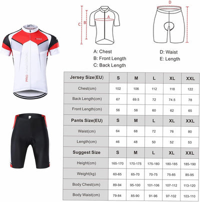 Lixada Herren Radtrikot Set Fahrrad Kurzarm Set Schnelltrocknend Atmungsaktives Shirt + 3D Cushion S