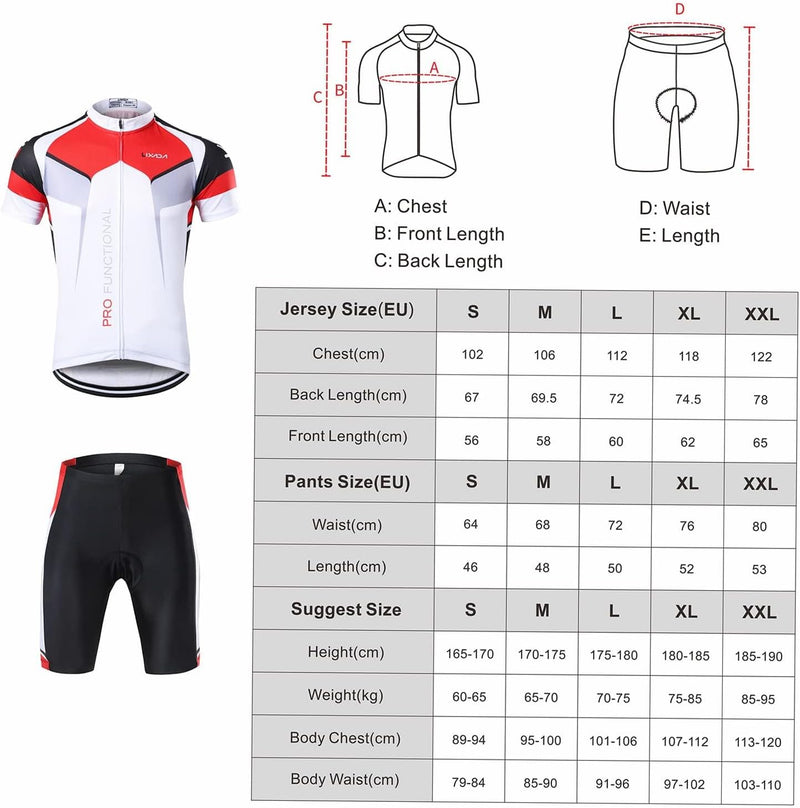 Lixada Herren Radtrikot Set Fahrrad Kurzarm Set Schnelltrocknend Atmungsaktives Shirt + 3D Cushion S