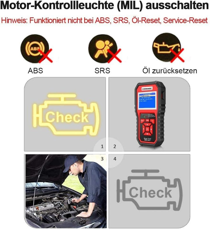 KONNWEI OBD2 Diagnosegerät Universal KFZ-Fehlercode-Lesegerät für Europäische OBD II/EOBD Protokolle