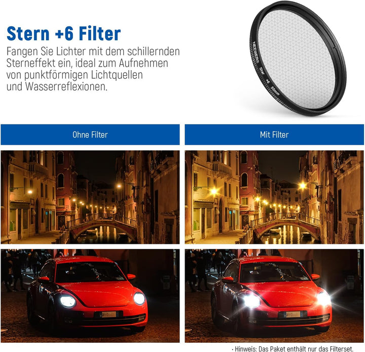 NEEWER 55mm ND+CPL+Effekt Filter Set mit Handy Phone Objektiv Klammer, Polfilter ND32, 6 Punkt Stern