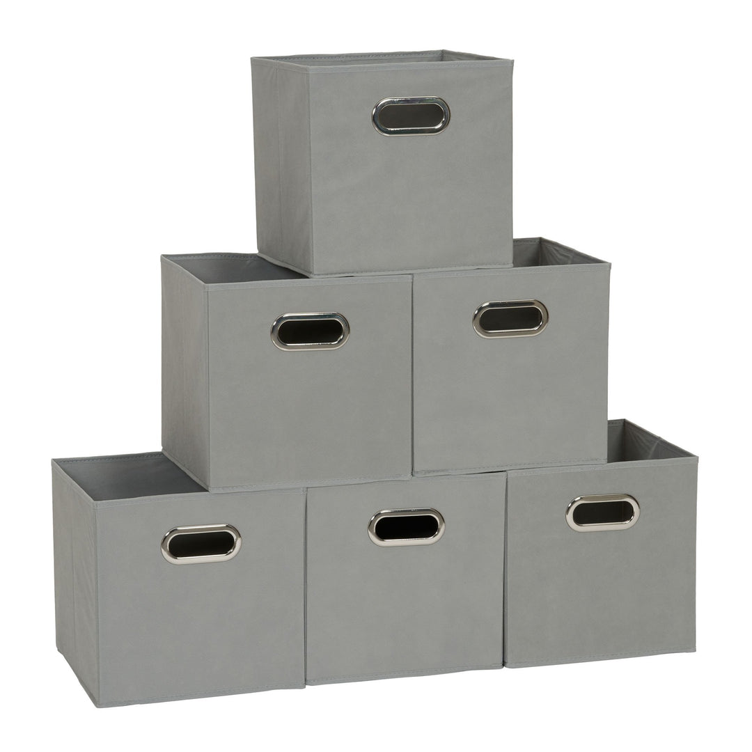 Haushalt Essentials 6 Stück Gewebe-Aufbewahrung Cube Mülleimer-Set mit Griffen, Marineblau grau, Gra