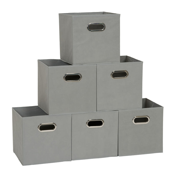 Haushalt Essentials 6 Stück Gewebe-Aufbewahrung Cube Mülleimer-Set mit Griffen, Marineblau grau, Gra