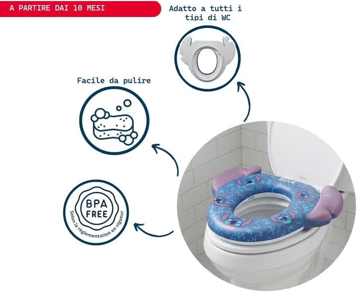 Toilettensitz Stitch für Kinder, universell, Disney, 38 x 34 cm, ergonomisch, bequem und sicher, lei