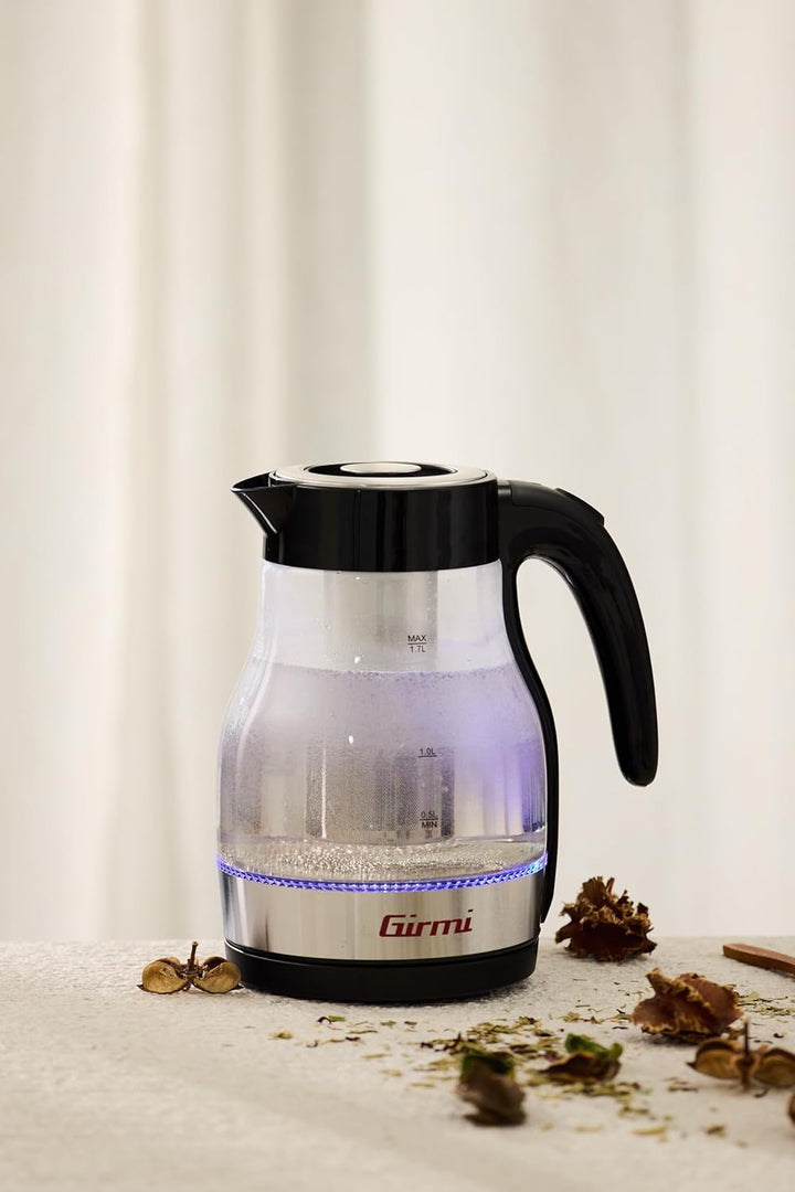 Girmi BL5100 Wasserkocher und Teekanne, 2200 W, 1,7 Liter, Glaskanne Schwarz-edelstahlgrau 1.7 Liter