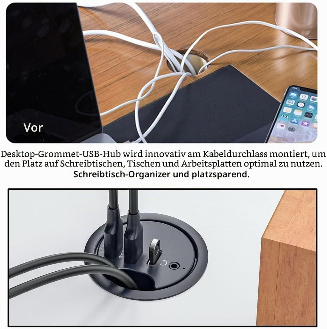 NFHK USB 3.0 Hub Soundkarte USB-C 2 Port USB 60 mm Schreibtisch Tülle Splitter Dockstation Kopfhörer
