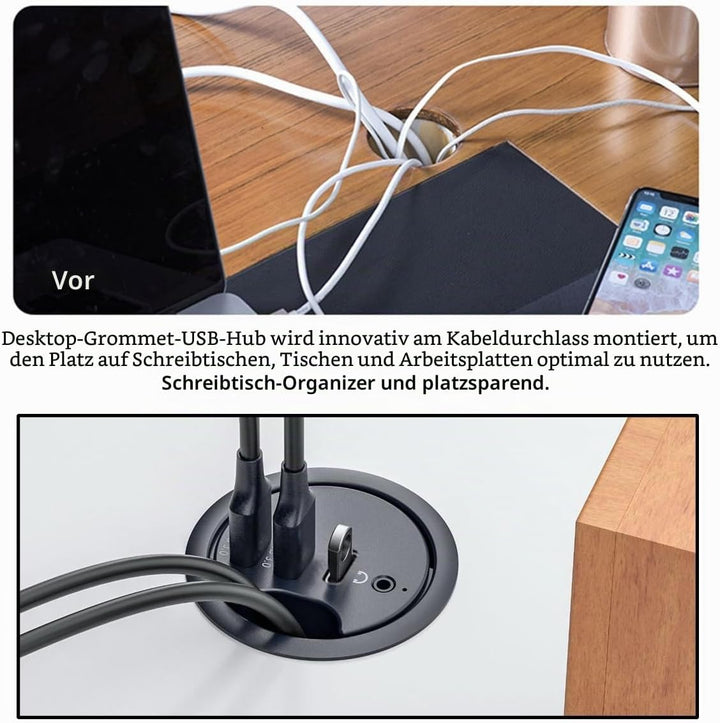 NFHK USB 3.0 Hub Soundkarte USB-C 2 Port USB 60 mm Schreibtisch Tülle Splitter Dockstation Kopfhörer