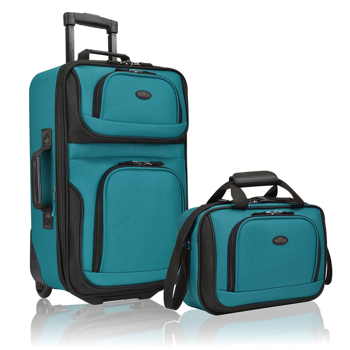 U.S. Traveler Rio Rugged Fabric Expandable Carry-on Luggage Set 2 Wheel Blaugrün/ein Hauch Von Parad