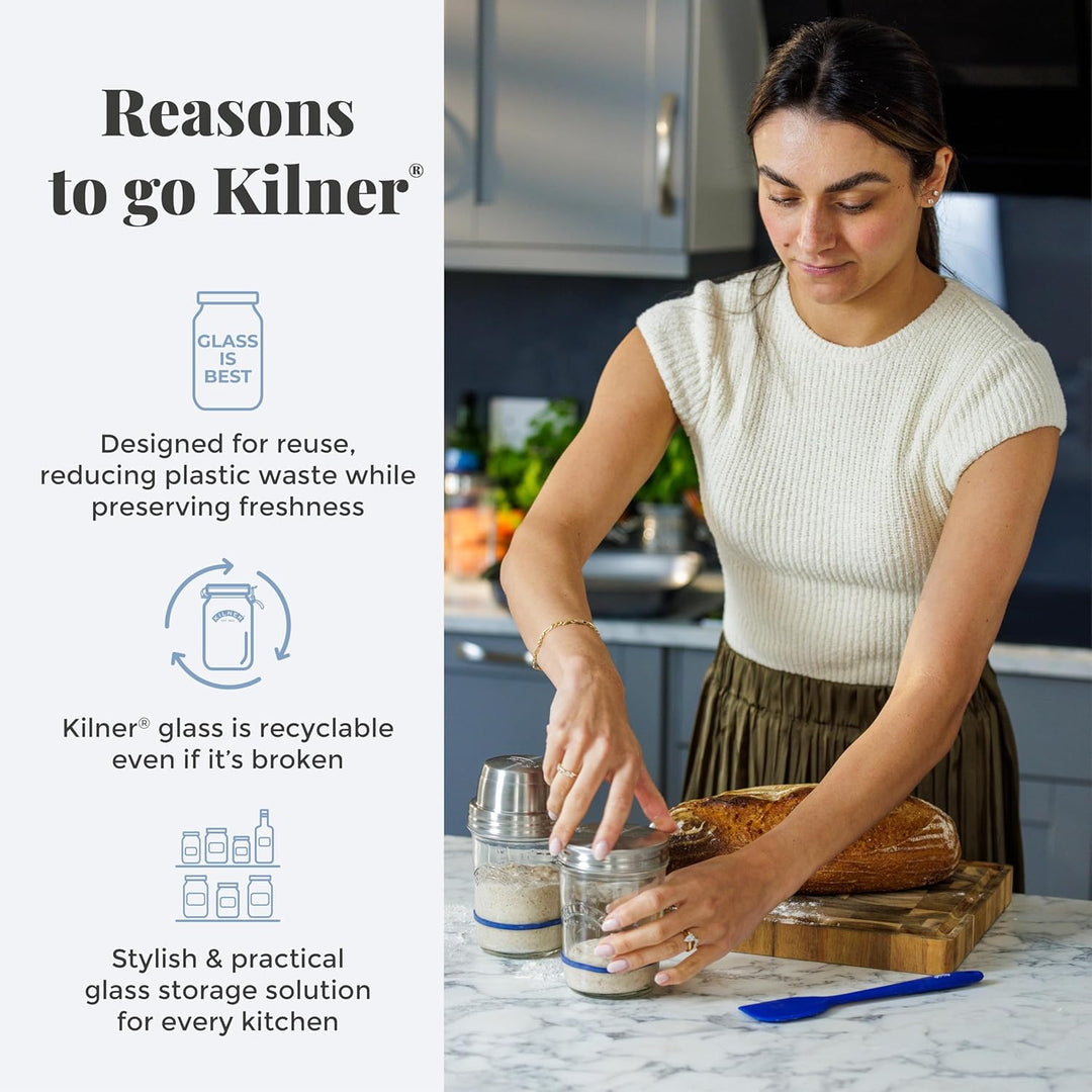 Kilner Sauerteig Starter Set 5-teilig / 350 ml / Glas mit Messbecher-Deckel, Weithals-Glas, Gummirin