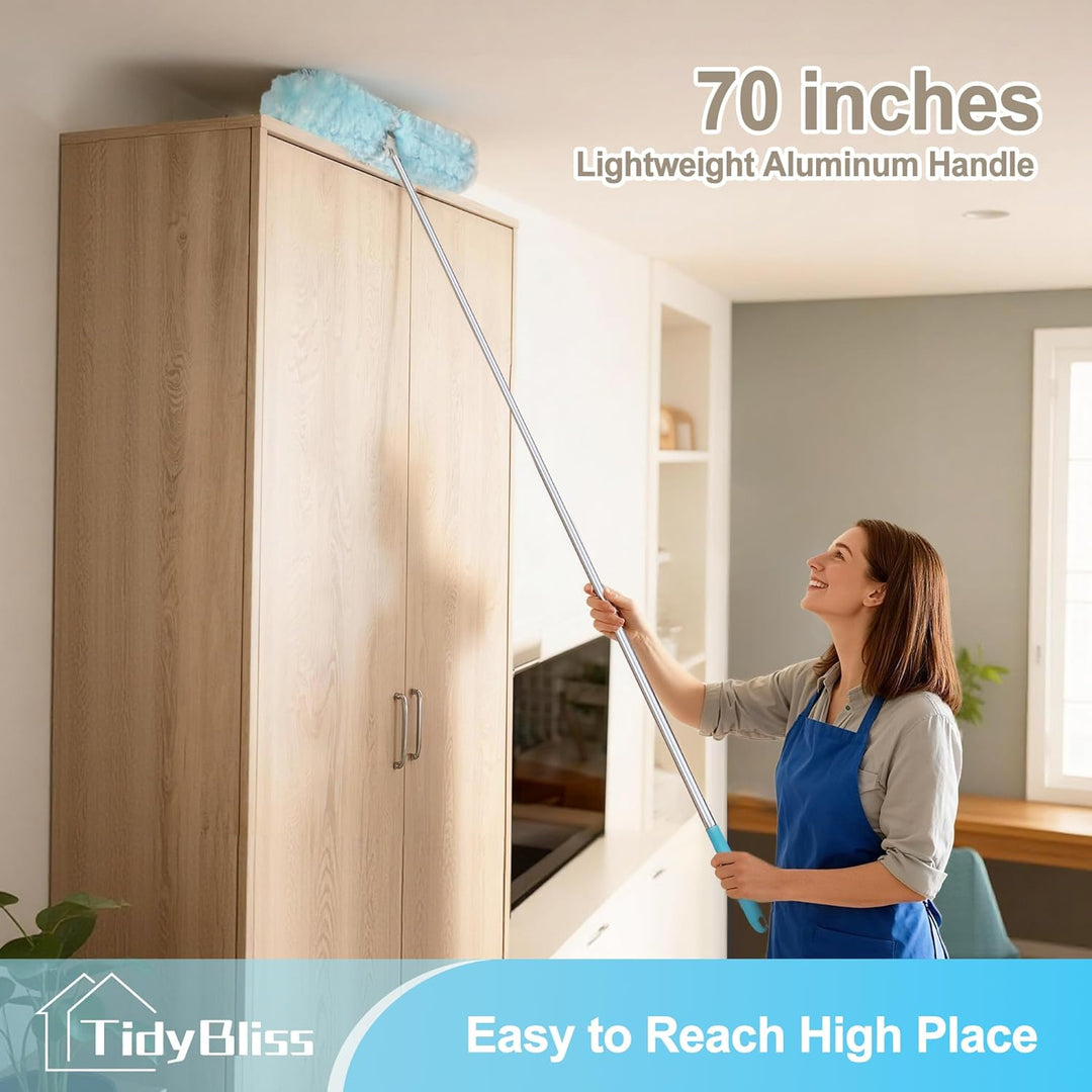 TidyBliss Staubwedel Teleskopstange für Swiffer, 180cm Staubmagnet Lang Ausziehbar mit 10 Nachfüllpa