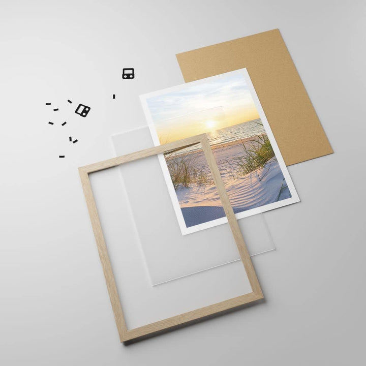 Wandposter Art Prints 50x70cm Poster Rahmen helle Eiche Düne Strand Meer Küche Wanddeko Bild Wand Ku