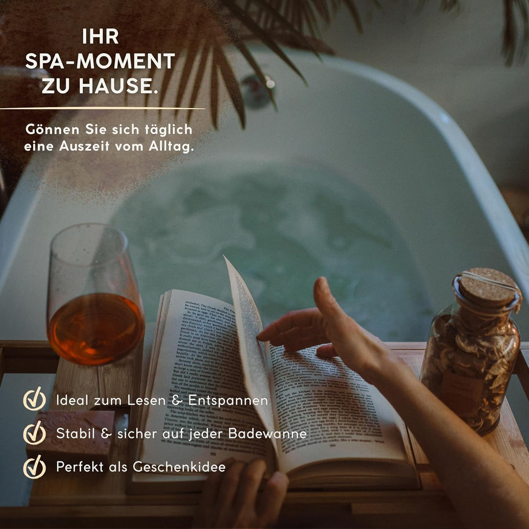 VELIATTE Badewannenablage Ausziehbar Holz 70-105 x 23 x 4 cm - Bamboo Bathtub mit Ständer und Stift