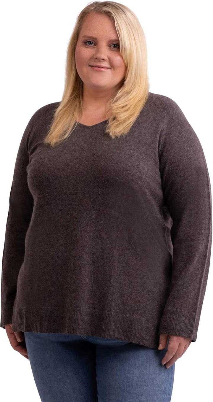 100% Kaschmir Damen Pullover mit geradem Schnitt und Seitenschlitz in grossen Grössen | Sweater V-Au