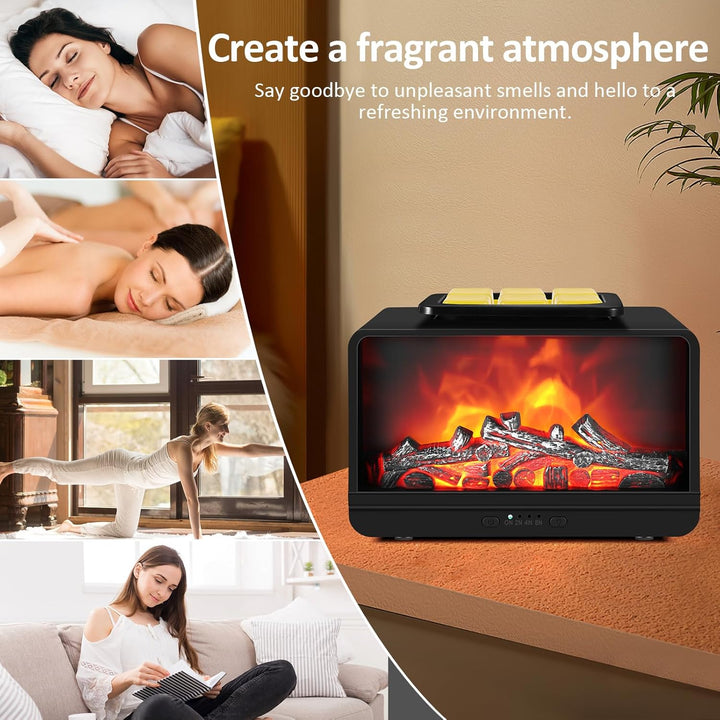 Wowlela Duftlampe Elektrisch, Dynamische Flamme Kamin Elektrische Duftlampe für Wachs mit 4 Timer &