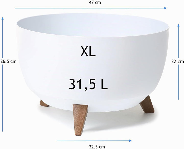MELTOM Blumentopf mit Füssen aus Kunststoff Schale Rund mit Einsatz Kräutertopf (Weiss, XL - 47 cm)