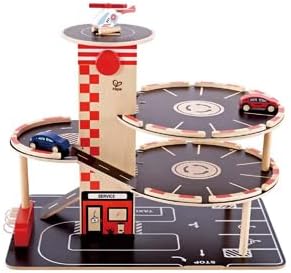 Parkhaus Spielset aus Holz von Hape | Autogarage auf drei Ebenen mit Autos und Hubschrauber