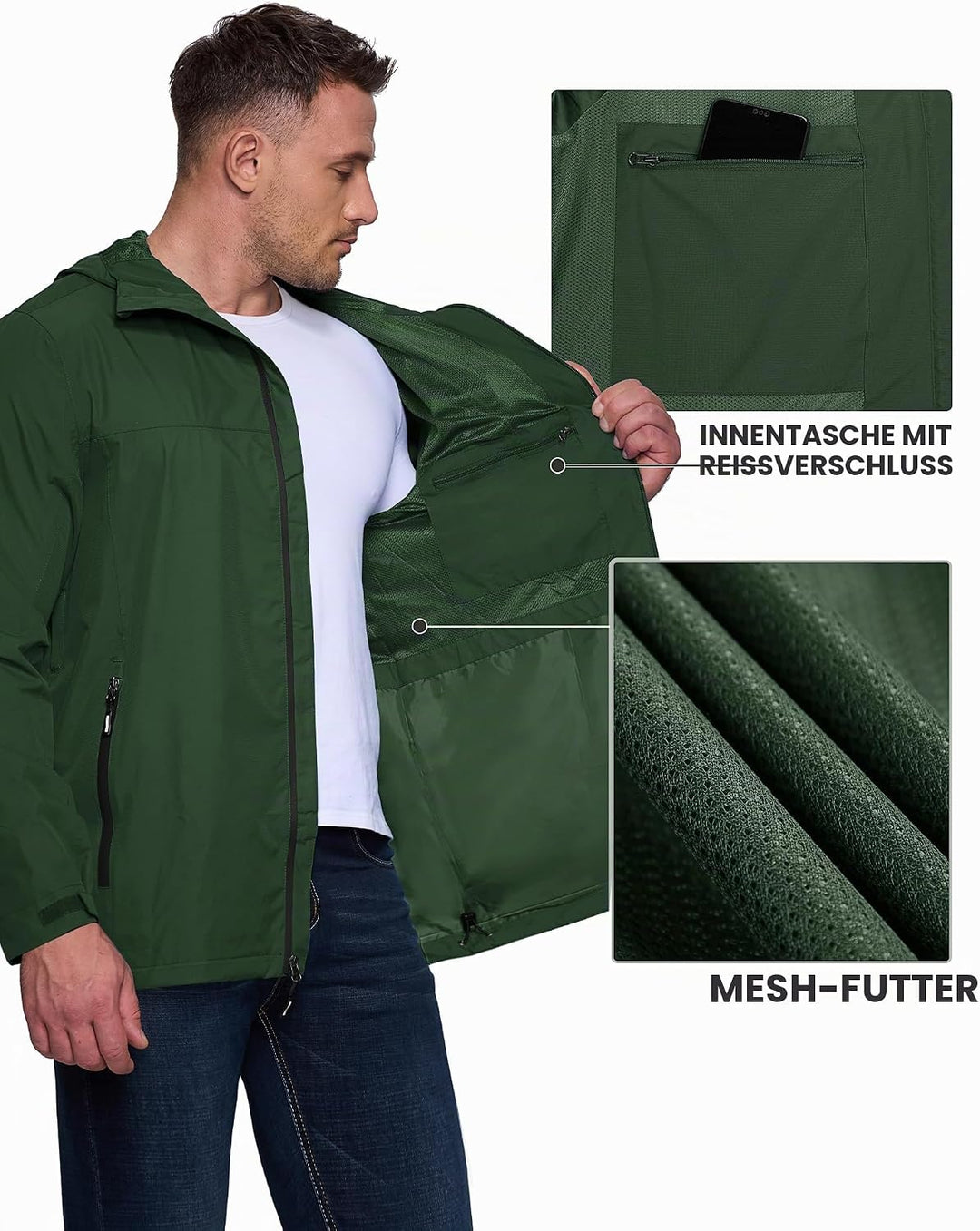 Outdoor Ventures Regenjacke Herren Wasserdicht Atmungsaktiv, Packbar Fahrrad Jacke Leichte Windbreak
