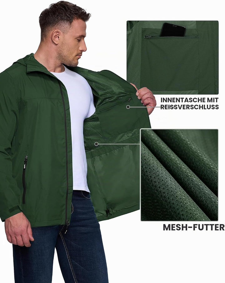 Outdoor Ventures Regenjacke Herren Wasserdicht Atmungsaktiv, Packbar Fahrrad Jacke Leichte Windbreak