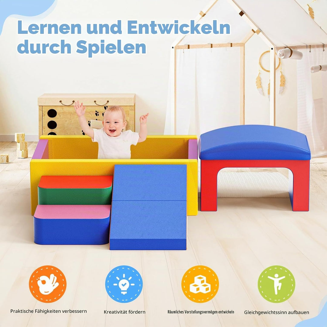 Baby-Schaumstoffbausteine, Softplay-Set für Kleinkinder von 1–3 Jahren, Baby-Kletterturm mit Rutsche