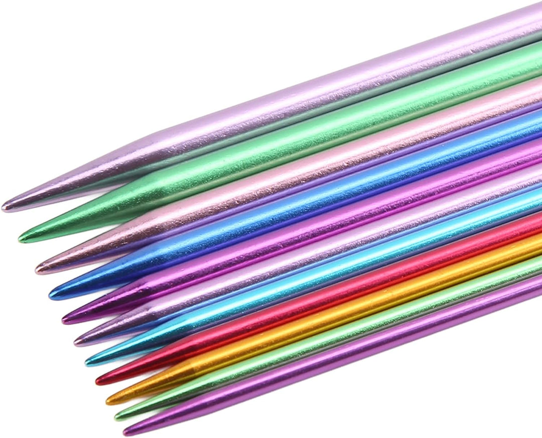 01 02 015, 55 Stück Farbiges, Gerades, Doppelspitziges Metall-Stricknadel-Set in Verschiedenen Gröss