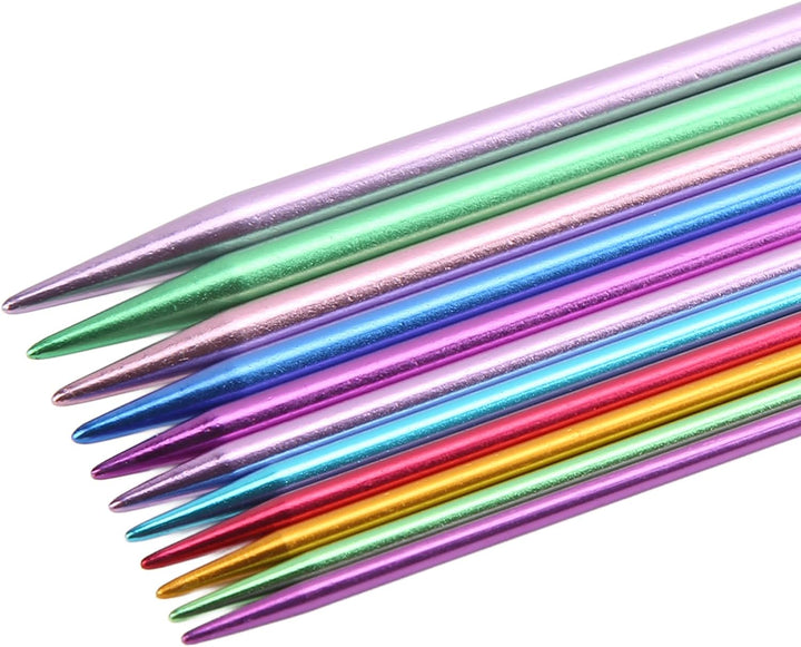 01 02 015, 55 Stück Farbiges, Gerades, Doppelspitziges Metall-Stricknadel-Set in Verschiedenen Gröss