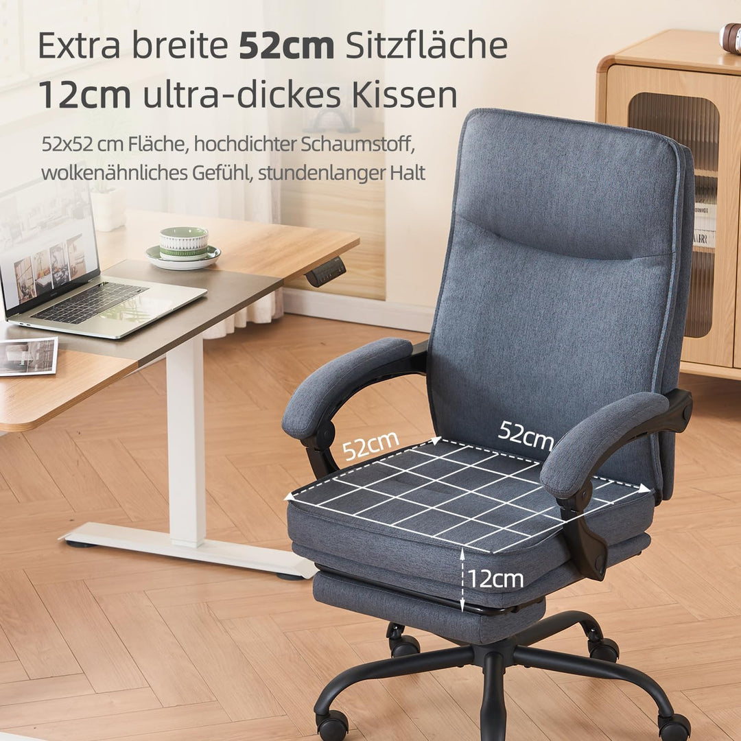 MZLEE Bürostuhl ergonomisch, Schreibtischstuhl mit Fussstütze, 90-135° neigbar Drehstuhl, Höhenverst