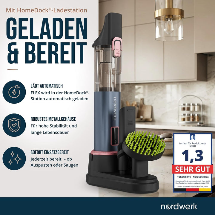Akku Handstaubsauger Nordwind Flex für Haushalt &amp; Auto, kabellos | starker Mini Staubsauger mit Home