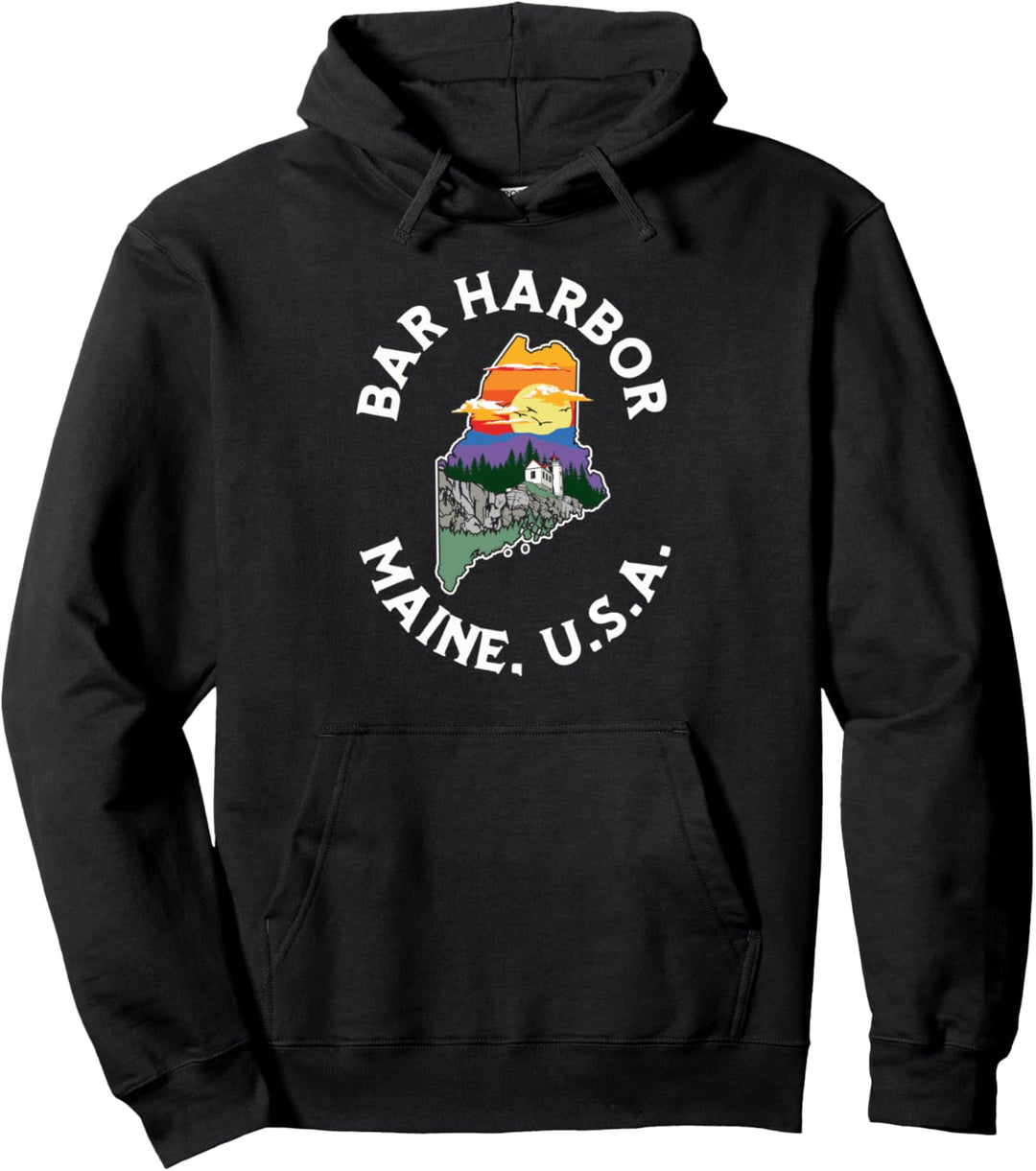 Retro Bar Harbor Maine Nature & Outside Illustrated Graphic Pullover Hoodie