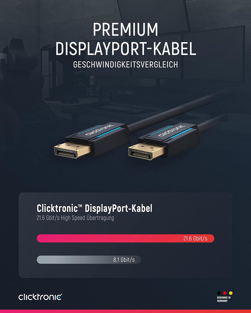 Clicktronic Casual DisplayPort-Kabel Audio / Video Verbindung für HD- und 3D-Inhalte, 3m, 3m