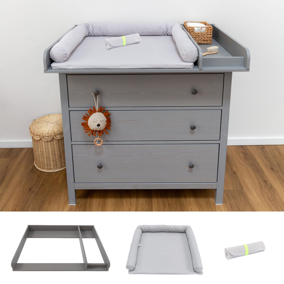 Wickelaufsatz Set für graue IKEA HEMNES 108 cm – mit Wickelaufsatz aus hochwertigem MDF sowie Wickel