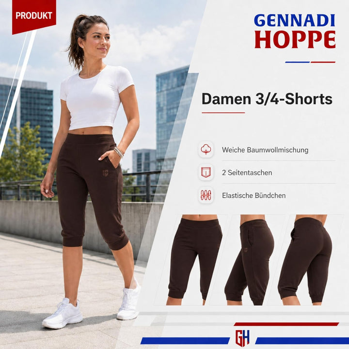 Gennadi Hoppe Damen 3/4 Trainingshose Sporthose Kurze Hose Sport Fitness Jogginghose Shorts Barmuda