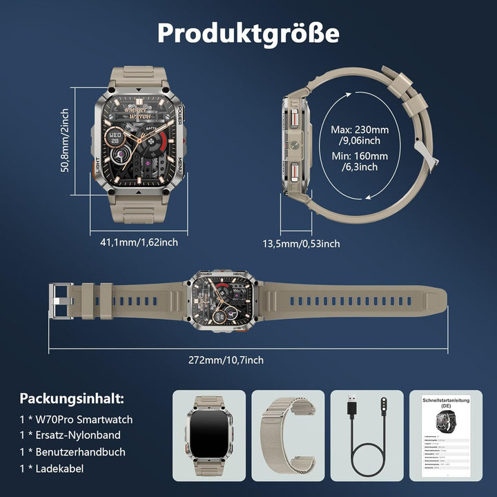 Blackview Smartwatch Herren, IP68 Wasserdicht, Fitnessuhr, Telefonfunktion, Anrufe tätigen/empfangen