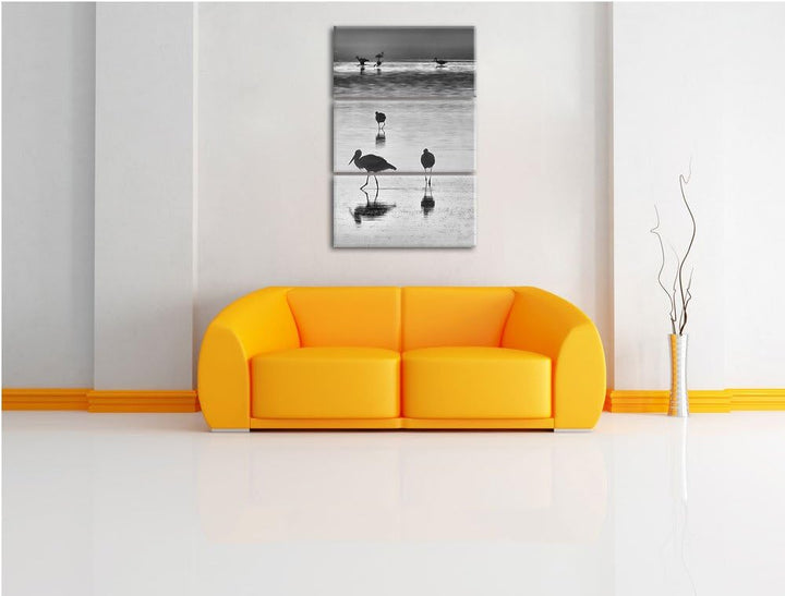 Pixxprint Störche im Wasser als Leinwandbild | Grösse: 3 Teilig (120x80) | Wandbild| Kunstdruck | fe
