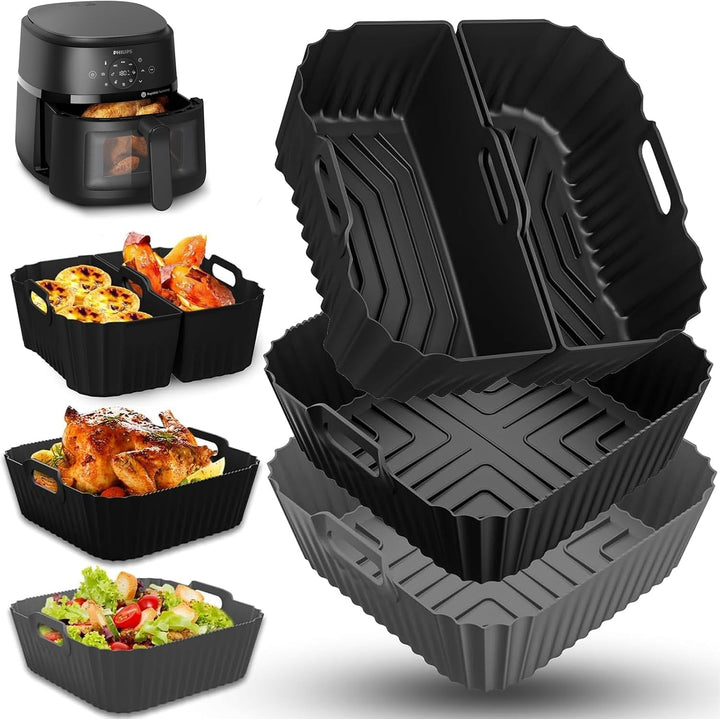 4 Stück Airfryer Silikonform für Heissluftfritteuse, Air Fryer Zubehör Wiederverwendba Silikon Einsa