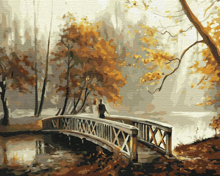 Artnapi Malen nach Zahlen Erwachsene mit Rahmen | DIY Handgemalt | Brücke im Herbstpark | Kit für An
