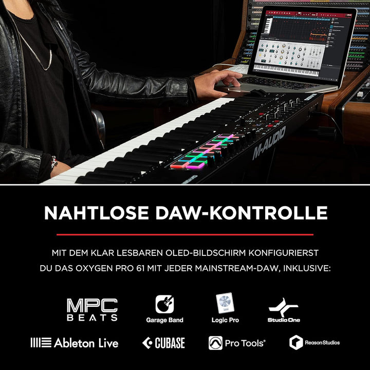 M-Audio Oxygen Pro 61 + SP-2 - USB MIDI Controller mit anschlagdynamischen 61 Tasten, 16 anschlagdyn