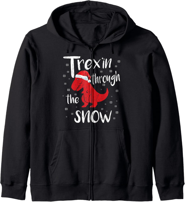 T-Rex Through The Snow - Christmas Dinosaur Xmas Kapuzenjacke