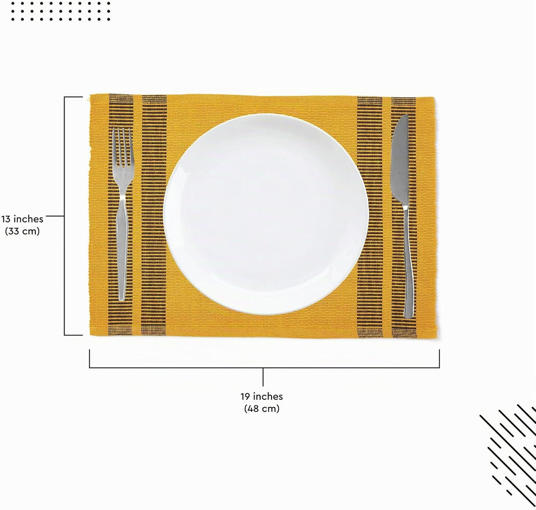 Encasa XO Platzsets Esstisch Set von 6 | Leiter gelb | Fein gerippte Baumwoll-Tischunterlage | Gröss