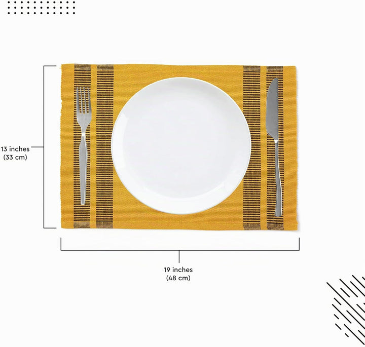 Encasa XO Platzsets Esstisch Set von 6 | Leiter gelb | Fein gerippte Baumwoll-Tischunterlage | Gröss
