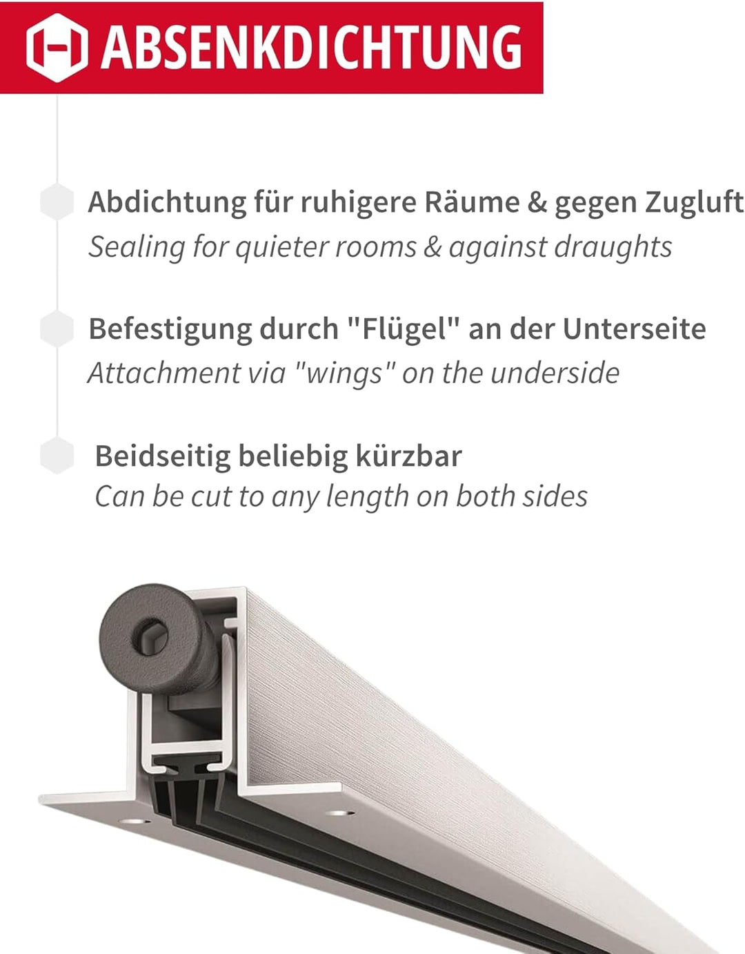 Gedotec Absenkdichtung Trend ALETTE | Absenkbare Bodendichtung für Türen | 1 Stück 30x20 mm Länge: 1