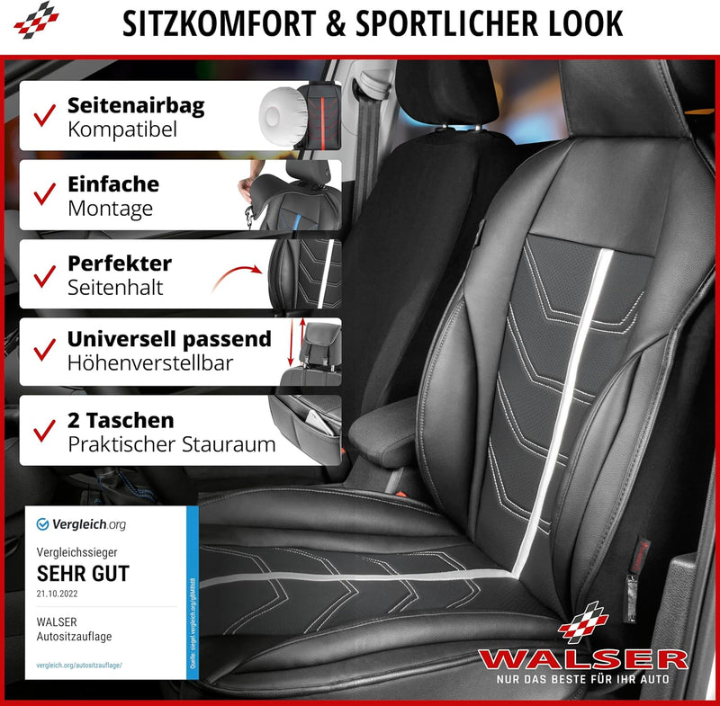 Walser Premium Sitzauflage Auto Kimi, Sitzschoner Auto schwarz/Silber, Vergleichssieger* Auto Sitzau