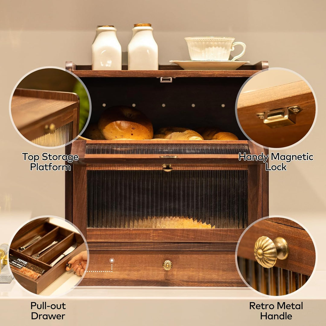 Kiefernholz Brotkasten mit 50 Deli-Papier, Holz Brotkästen mit Belüftung, Vintage Braun Brotbehälter