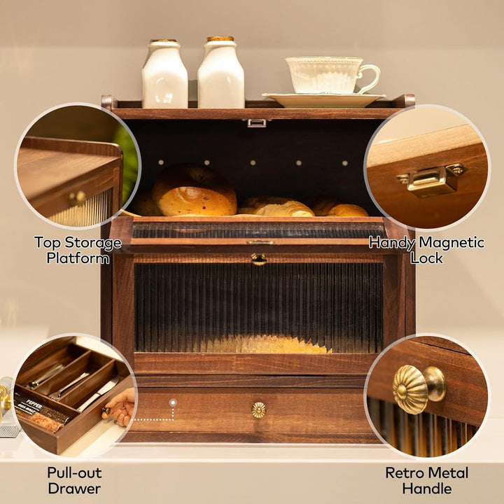 Kiefernholz Brotkasten mit 50 Deli-Papier, Holz Brotkästen mit Belüftung, Vintage Braun Brotbehälter